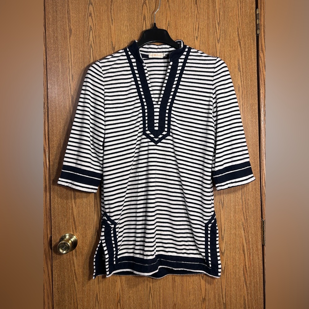 Tory Burch Striped Terrycloth Tunic Cover Up - Picture 1 of 5